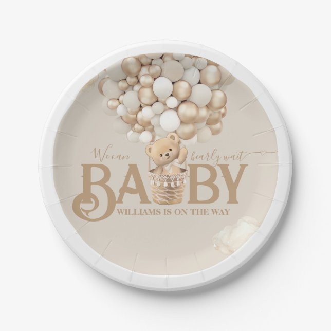 Bear Balloons Bearly Wait Baby Shower Paper Plates (Front)