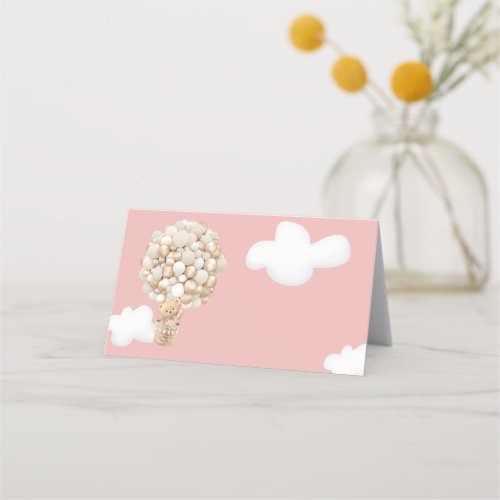 Bear Balloons Bearly Wait Blush Pink Baby Shower Place Card