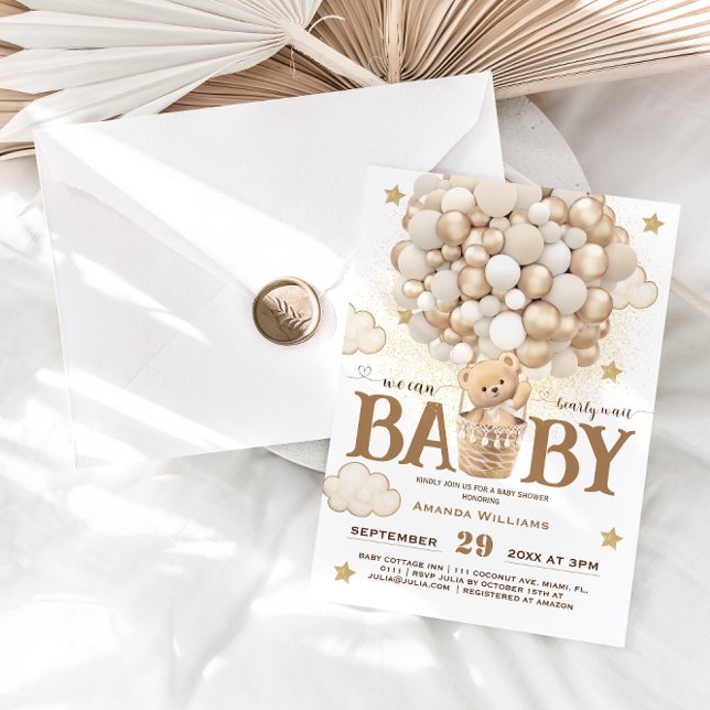 Bear Balloons Bearly Wait Boho White Baby Shower  Invitation (Creator Uploaded)