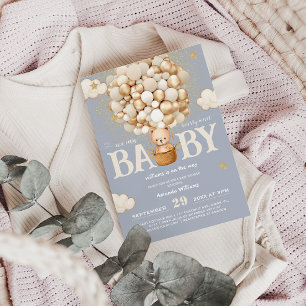 Bear Balloons Bearly Wait boy Baby Shower Invitation