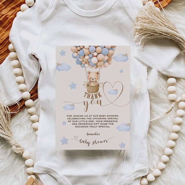 Bear Balloons Bearly Wait Boy Shower Thank You Card (Creator Uploaded)