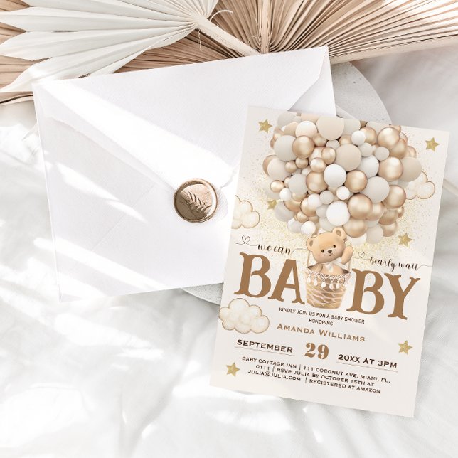 Bear Balloons Bearly Wait Cute Boho Baby Shower Invitation (Creator Uploaded)