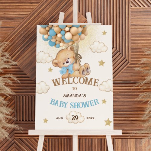 Bear balloons beige blue Welcome sign
