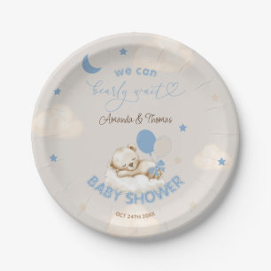 Bear Balloons Blue Baby Shower Paper Plates