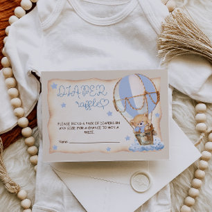 Bear balloons Blue Boho Diaper Raffle Enclosure Card