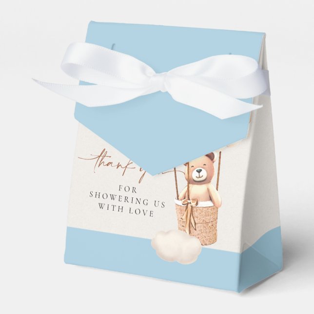 Bear Balloons Blue Brown Cream Boy Favor Box (Front Side)