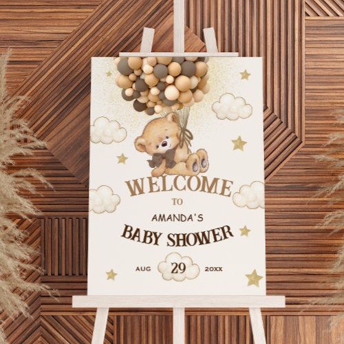 Bear Balloons Boho Watercolor Baby Shower Welcome Foam Board