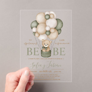 Bear Balloons Boy Baby Shower Acrylic Invitation