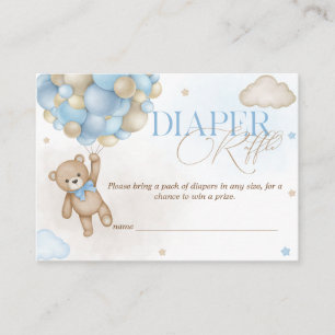 Bear Balloons Boy Baby Shower Diaper Raffle Enclosure Card