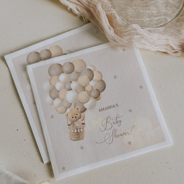 Bear Balloons Brown Neutral Baby Shower  Napkins (Creator Uploaded)