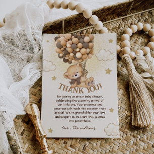 Bear Balloons Brown Neutral Boho Baby Shower Thank You Card