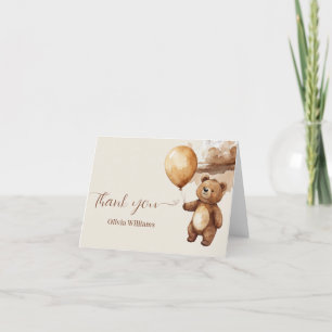 Bear Balloons Clouds Bearly Wait Baby Shower Letterpress Thank You Card