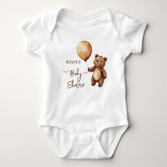 Bear Balloons Clouds Wait Baby Shower Bearly Baby Bodysuit (Front)