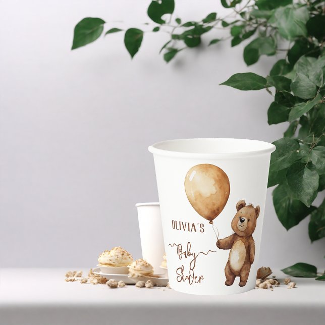 Bear Balloons Clouds Wait Baby Shower Bearly Paper Cups (Creator Uploaded)