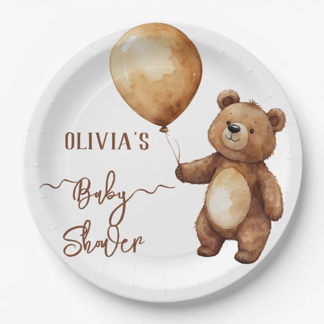 Bear Balloons Clouds Wait Baby Shower Bearly Paper Plates (Front)