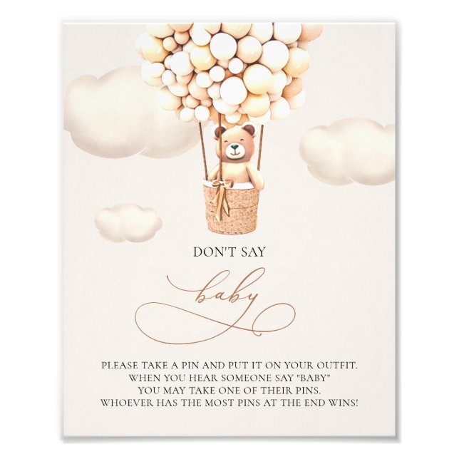 Bear Balloons - Don't say BABY - Sign (Front)