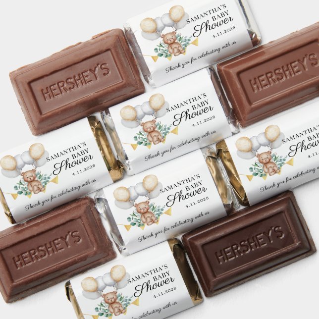 Bear Balloons Eucalyptus Personalized Baby Shower Hershey's Miniatures (Assorted)
