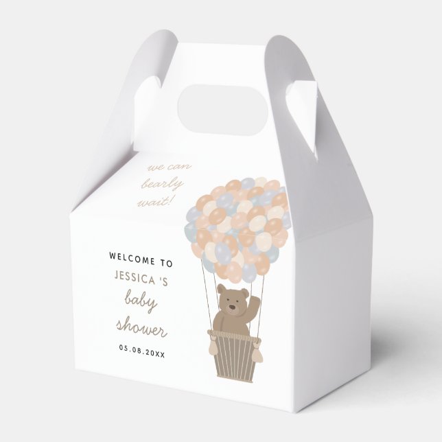 Bear Balloons Gender Neutral Baby Shower Welcome Favor Boxes (Front Side)