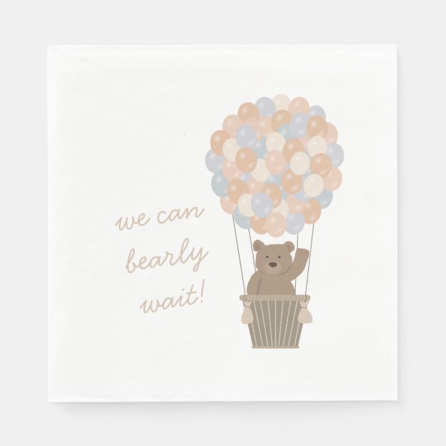 Bear Balloons Gender Neutral Baby Shower Welcome Napkins (Front)