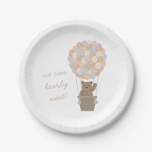 Bear Balloons Gender Neutral Baby Shower Welcome Paper Plates (Front)