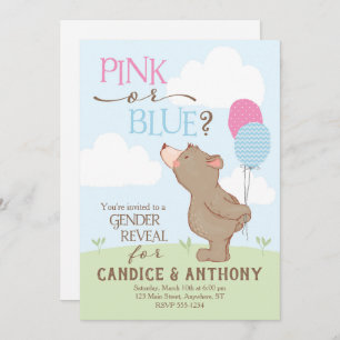 Bear + Balloons Gender Reveal Invitation