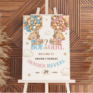 Bear Balloons Gender Reveal Welcome Sign