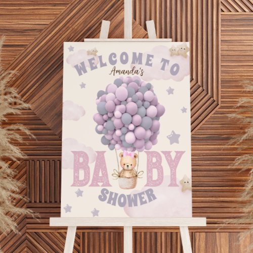 Bear Balloons Girl Pink Baby Shower Welcome Sign