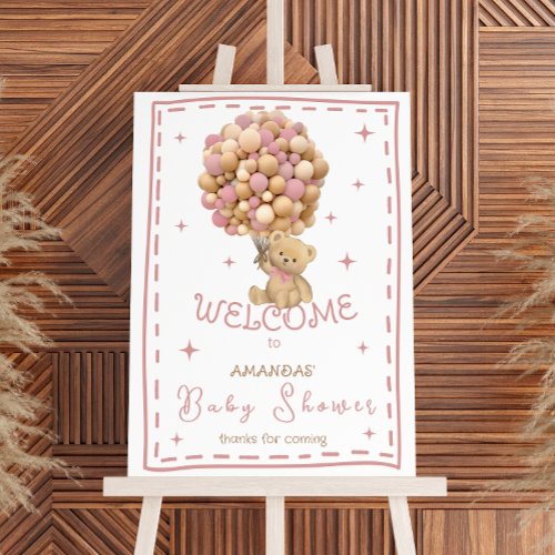 Bear Balloons Girly Pink Baby Shower Welcome Sign