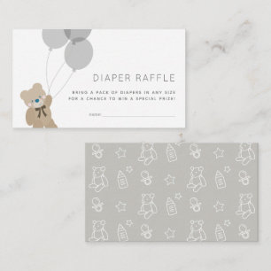 Bear & Balloons Gray Diaper Raffle Ticket Enclosure Card