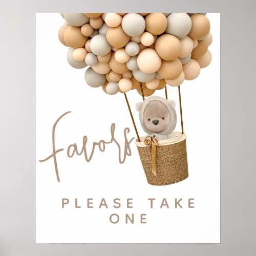 Bear Balloons Modern Baby Shower favors Poster