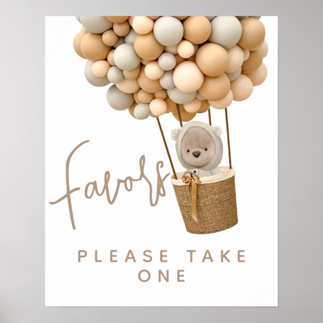Bear Balloons Modern Baby Shower favors Poster (Front)