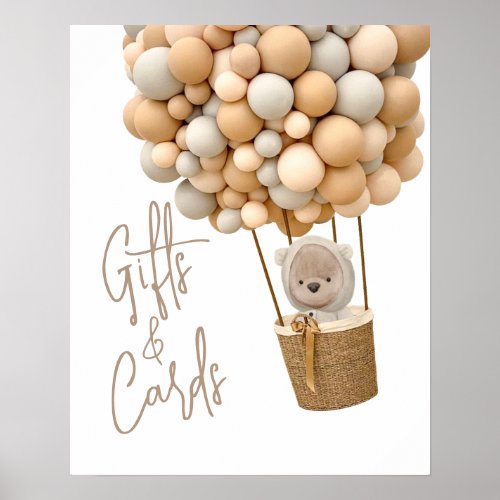 Bear Balloons Modern Baby Shower Gifts and Cards Poster