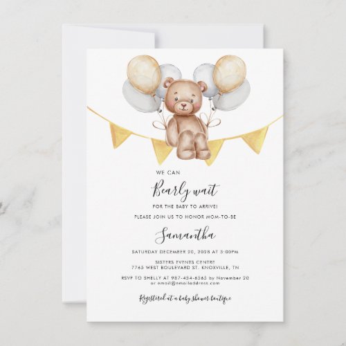 Bear Balloons Modern Baby Shower Invitation