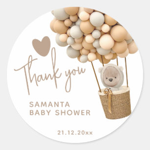 Bear Balloons Modern Gender neutral Baby Shower Classic Round Sticker