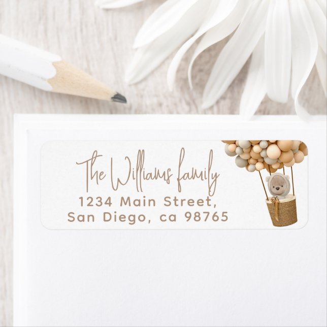 Bear Balloons Modern Gender neutral Baby Shower Label (Insitu)