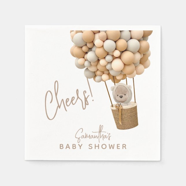 Bear Balloons Modern Gender neutral Baby Shower Napkins (Front)