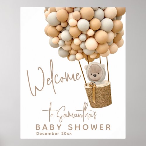 Bear Balloons Modern Gender neutral Baby Shower Poster