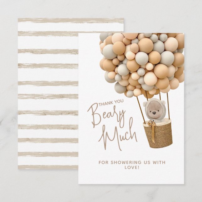 Bear Balloons Modern Gender neutral Baby Shower Thank You Card (Front/Back)