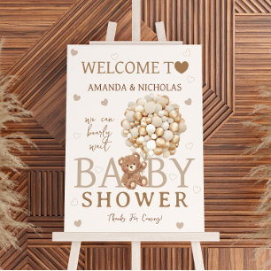 Bear Balloons Neutral Baby Shower Welcome Sign