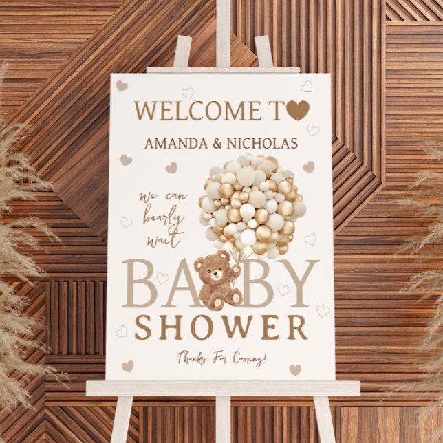 Bear Balloons Neutral Baby Shower Welcome Sign (Creator Uploaded)