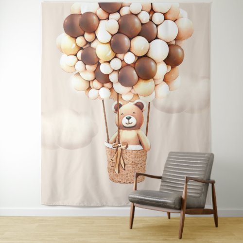 Bear Balloons Neutral Virtual Shower Backdrop