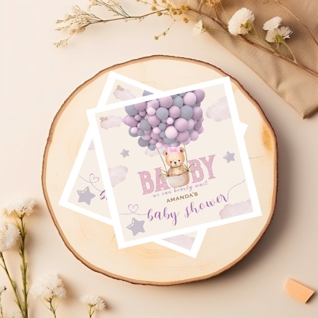 Bear Balloons Pastel Purple Baby Shower  Napkins (Creator Uploaded)