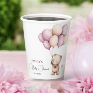 Bear Balloons Pastel Purple Baby Shower Paper Cups