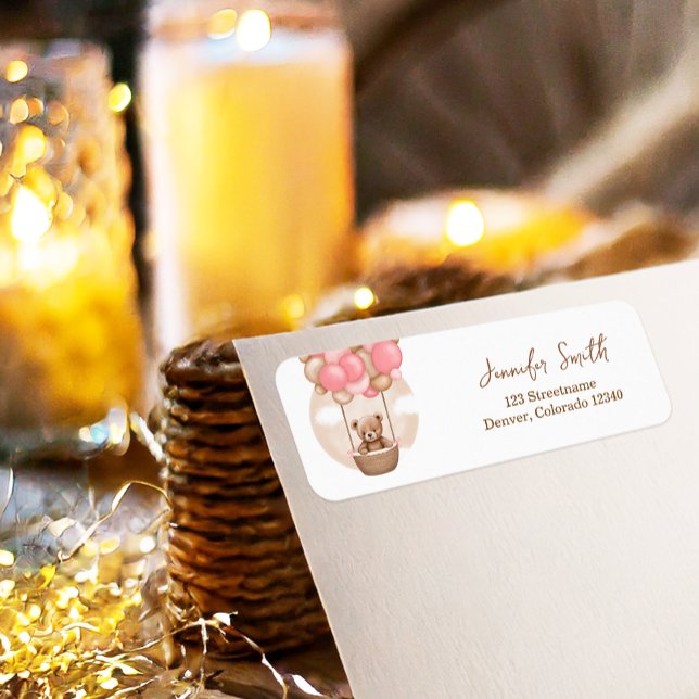 Bear Balloons Pink Boho Bearly Wait Baby Shower  Label (Creator Uploaded)