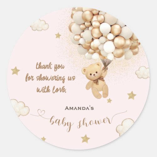 Bear Balloons Pink Gold Thank You Classic Round Sticker