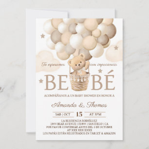 Bear Balloons Spanish Baby Shower Invitation
