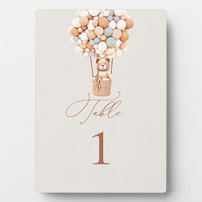 Bear Balloons Table Number Plaque (Front)