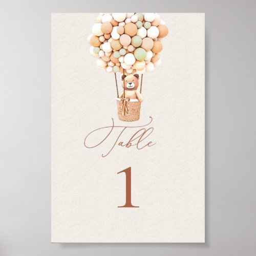 Bear Balloons Table Number Poster