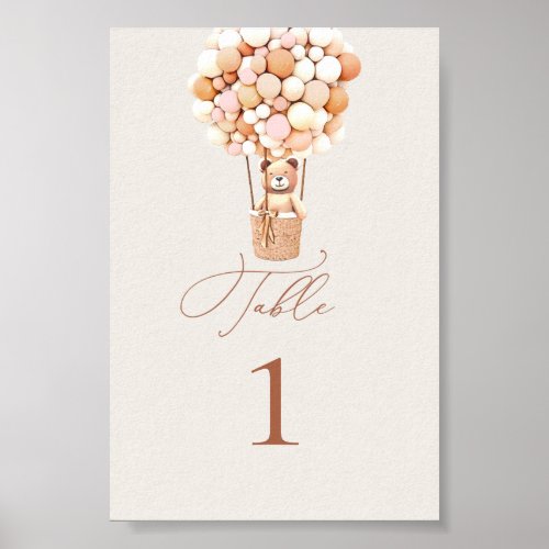 Bear Balloons Table Number Poster