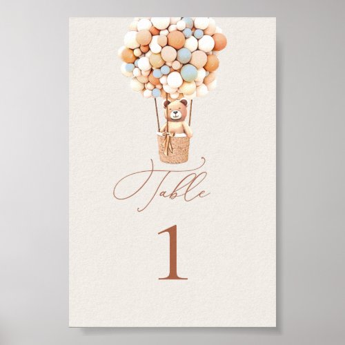 Bear Balloons Table Number Poster